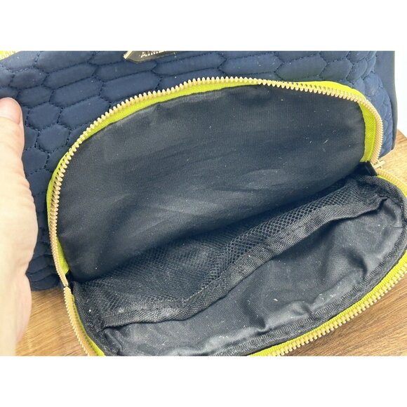 Aimee Kestenberg Cosmetic Bag Tote Quilted Puffer Navy Blue Zip Belt Handle - Picture 8 of 13